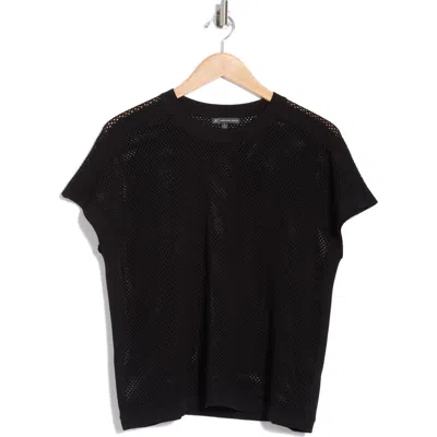 Adrianna Papell Mesh Openwork Sweater In Black