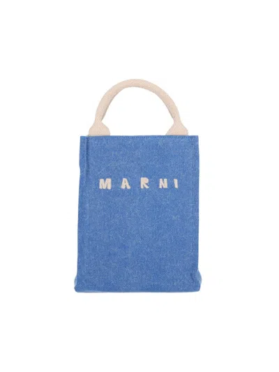 Marni Shopper Bag With Shoulder Strap And Top Handles In Blue