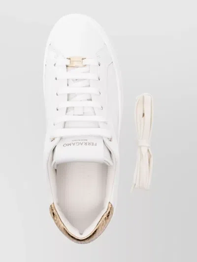 Ferragamo Leather Panelled Platform Sneakers With Rubber Sole In White