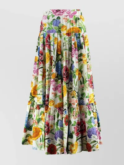 Dolce & Gabbana Long Flounced Skirt With Floral Print In Yellow