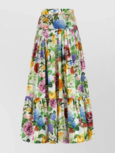Dolce & Gabbana Long Flounced Skirt With Floral Print In Yellow