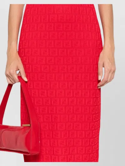 Fendi Women Red Short Sleeve Dress With All-over Ff Motif In Cotton Blend Woman In Multi