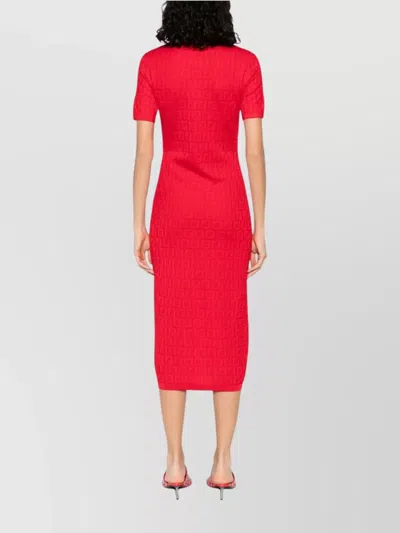 Fendi Women Red Short Sleeve Dress With All-over Ff Motif In Cotton Blend Woman In Multi
