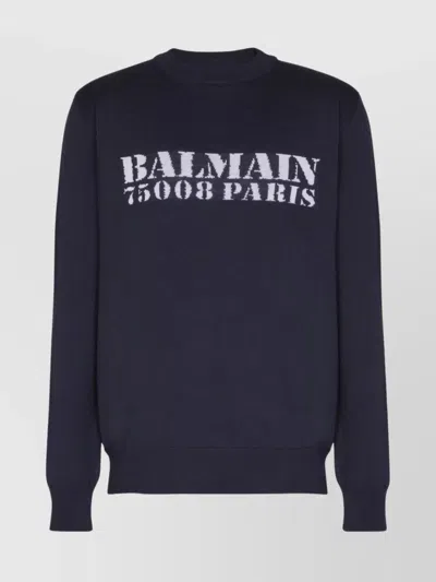 Balmain Branded Sweater In Blue In Black