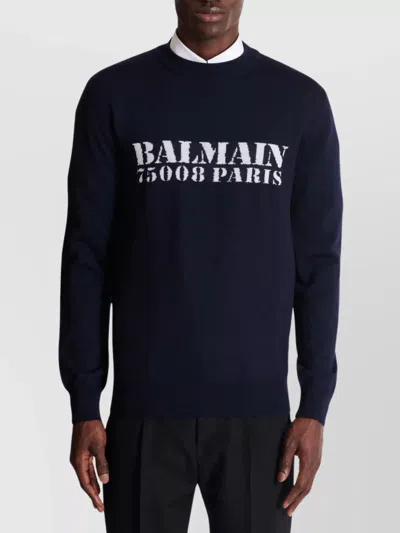 Balmain Branded Sweater In Blue In Black