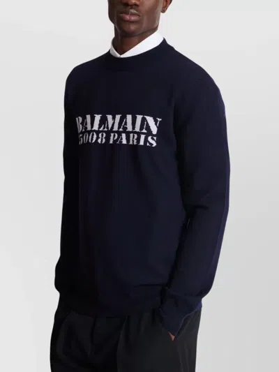 Balmain Branded Sweater In Blue In Black