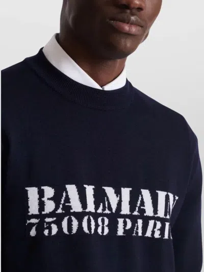Balmain Branded Sweater In Blue In Black