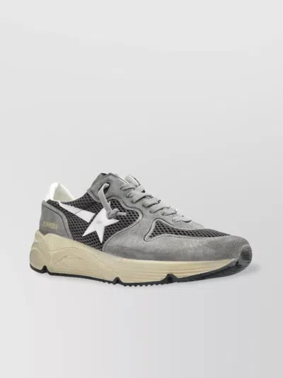 Golden Goose Running Sole In Green Suede With White Leather Star And Heel In Gray