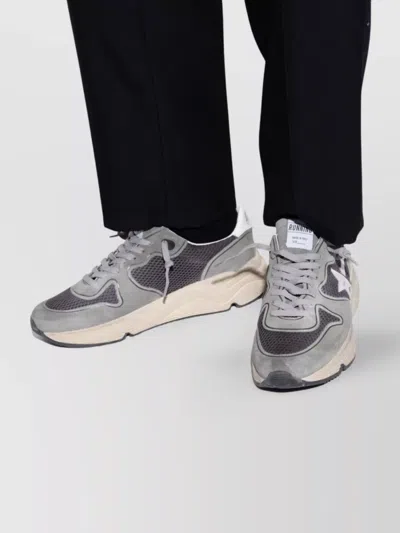 Golden Goose Running Sole In Green Suede With White Leather Star And Heel In Gray
