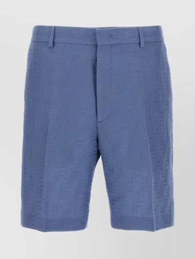 Fendi Light Blue Jacquard Ff Bermuda In Blue