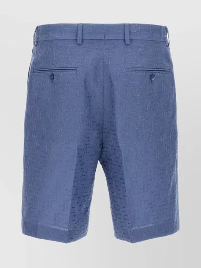 Fendi Light Blue Jacquard Ff Bermuda In Blue