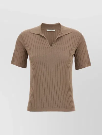 The Row Kaiomi Ribbed Short-sleeve Top In Brown
