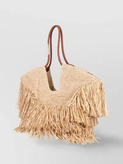 Zimmermann Medium Goldentime Fringed Raffia Bag