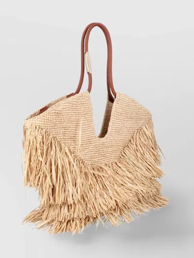 Zimmermann Medium Goldentime Fringed Raffia Bag