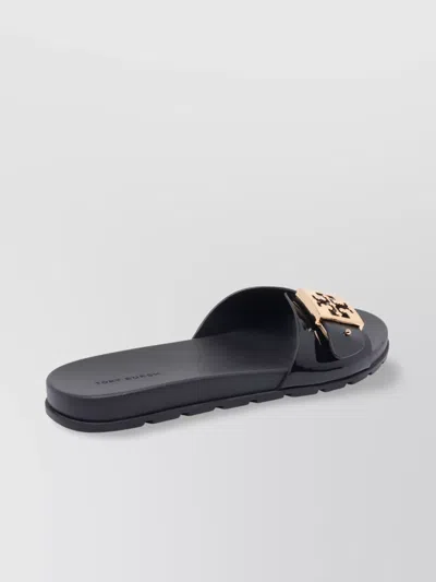 Tory Burch Prominent Buckle Slide Sandals In Smooth Leather In Black