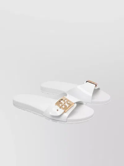 Tory Burch Slide Sandals With Metallic Buckle Accent In White