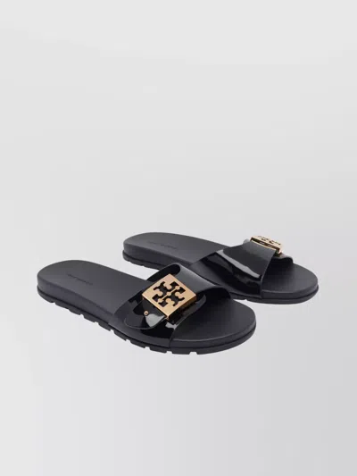 Tory Burch Prominent Buckle Slide Sandals In Smooth Leather In Black