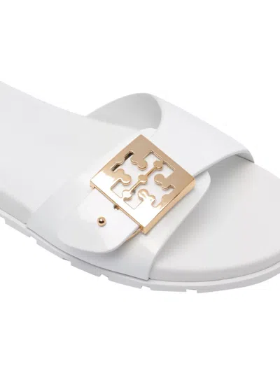 Tory Burch Slide Sandals With Metallic Buckle Accent In White