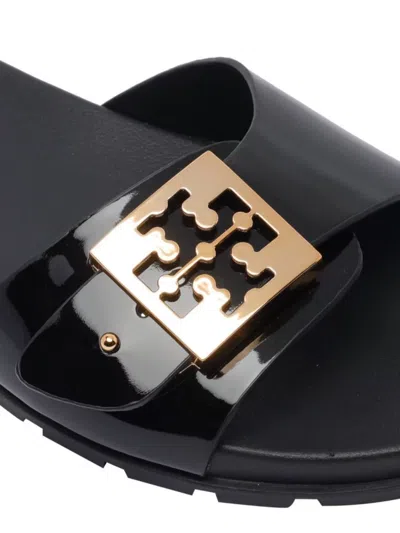 Tory Burch Prominent Buckle Slide Sandals In Smooth Leather In Black
