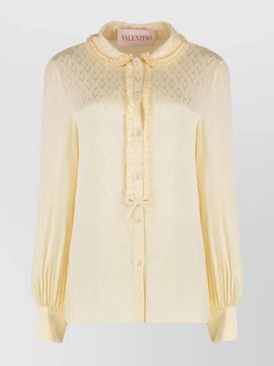 Valentino "toute La V" Silk Jacquard Shirt In Neutral