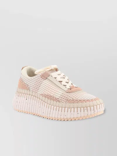 Chloé Nama Beige Mesh Sneakers In Gold