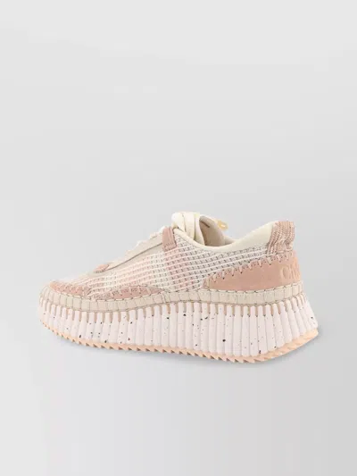 Chloé Nama Beige Mesh Sneakers In Gold