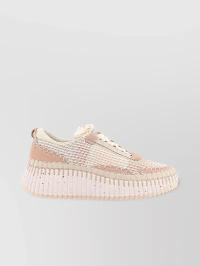 Chloé Nama Beige Mesh Sneakers In Gold