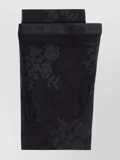 Valentino Sheer Floral Pattern Lycra Tights With Elastic Waistband In Black
