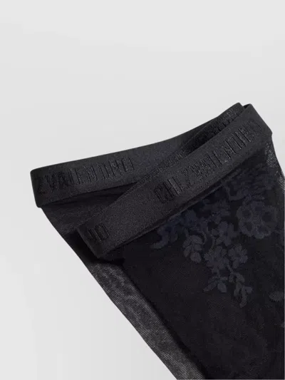 Valentino Sheer Floral Pattern Lycra Tights With Elastic Waistband In Black