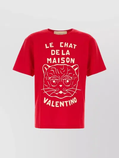Valentino T-shirt With Chat De La Maison Print In Red