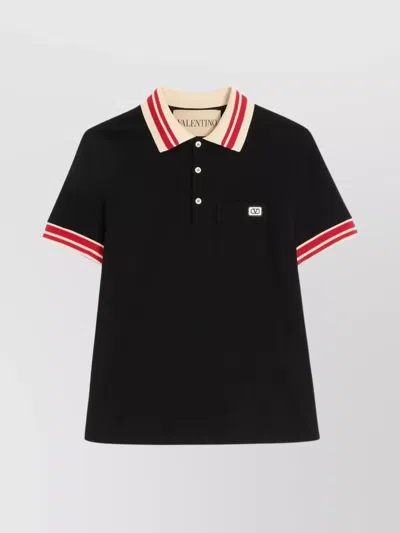 Valentino Cotton Piqué Polo Shirt With Vlogo Patch In Black