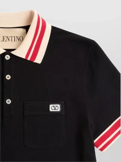 Valentino Cotton Piqué Polo Shirt With Vlogo Patch In Black