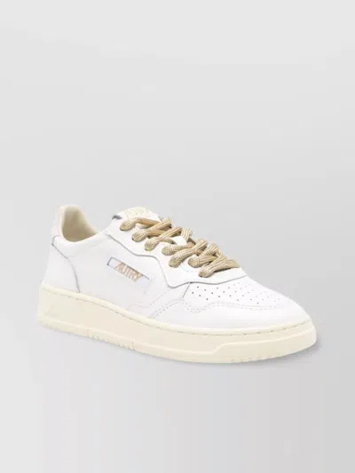 Autry Medalist Low Sneakers In White Leather And Suede Heel Tab In Brown