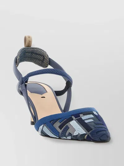 Fendi Colibri Ff Pointed Slingback Kitten Pumps In Blue