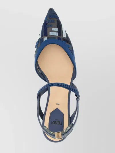 Fendi Colibri Ff Pointed Slingback Kitten Pumps In Blue