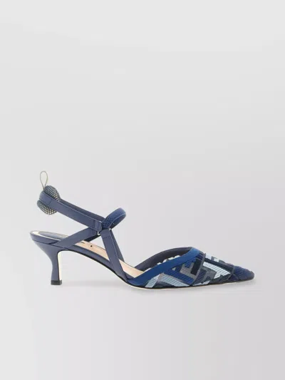 Fendi Colibri Ff Pointed Slingback Kitten Pumps In Blue