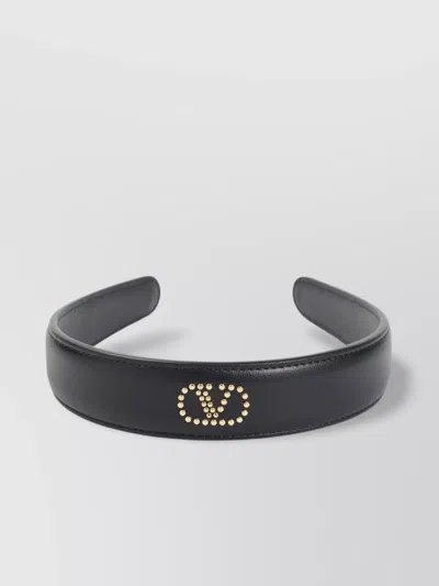 Valentino Garavani Leather Hair Band Mini-studs In Black
