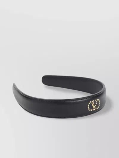 Valentino Garavani Leather Hair Band Mini-studs In Black
