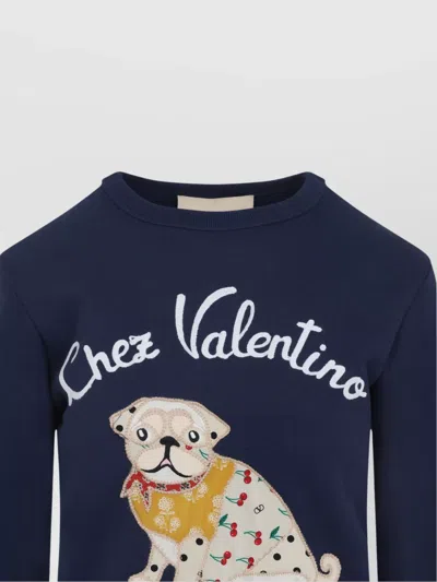 Valentino Dog Design Cotton Sweatshirt In Blue
