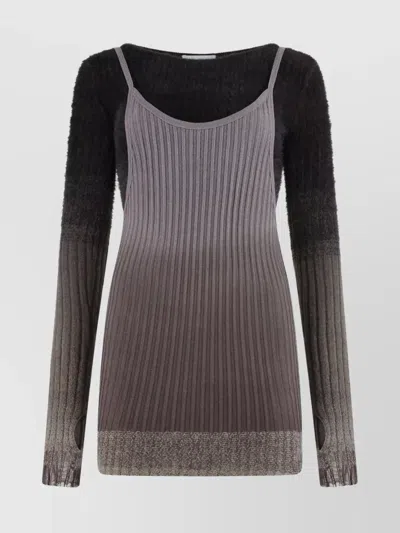 Attico Knit Dress With Ribbed Texture And Gradient Design In Black