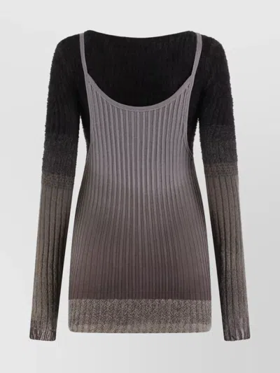 Attico Knit Dress With Ribbed Texture And Gradient Design In Black