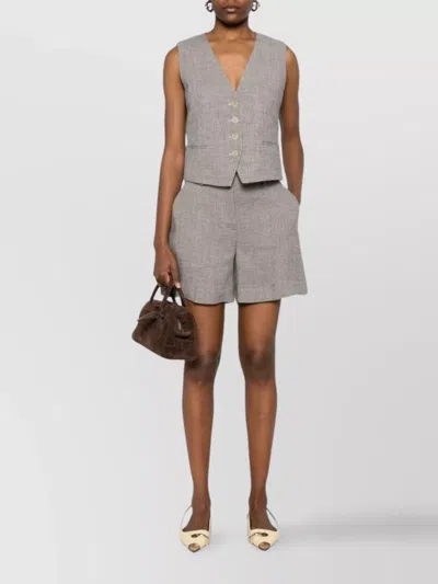 P.a.r.o.s.h Parosh Checked Linen Bambu Shorts With Belt Loops In Gray