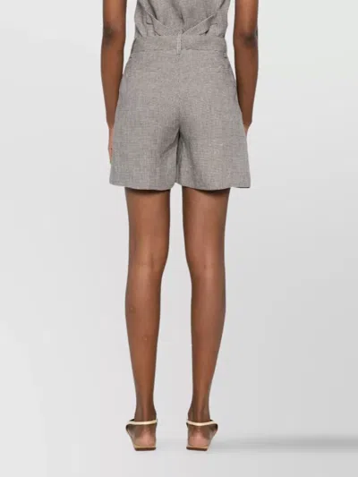 P.a.r.o.s.h Parosh Checked Linen Bambu Shorts With Belt Loops In Gray