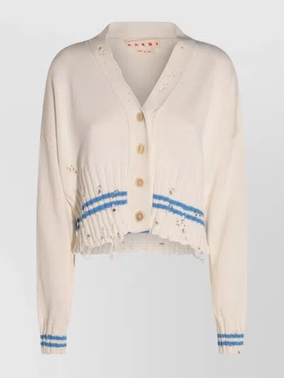 Marni Distressed Striped V-neck Knitwear In Multi
