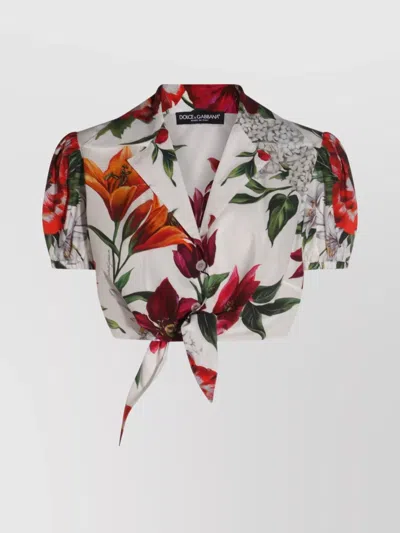 Dolce & Gabbana Cotton Crop Shirt With Flower Print Dolce E Gabbana In Multi