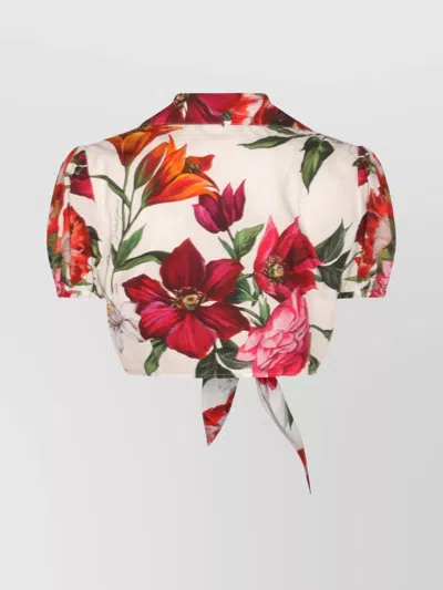 Dolce & Gabbana Cotton Crop Shirt With Flower Print Dolce E Gabbana In Multi