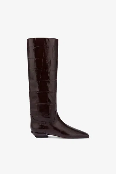Paris Texas Boots In Ebony Croco-embossed Leather In Brown