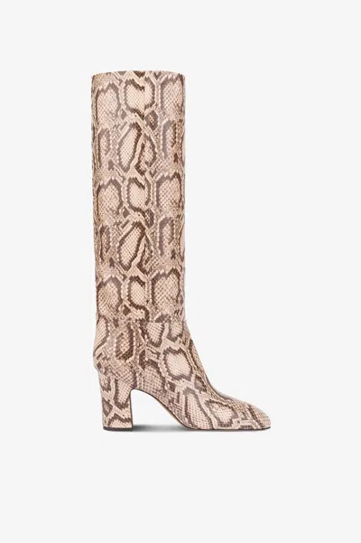 Paris Texas Boots In White And Dark Brown Python Printed Leather In Multi