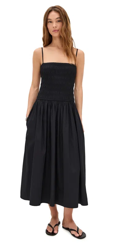 Madewell Smocked Cotton Poplin Maxi Dress In Black