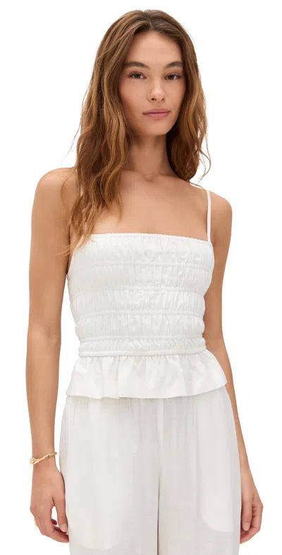 Solid & Striped Delta Smocked Cropped Poplin Top In White